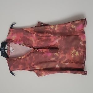 Cute Coldwater Creek orange and brown colored flowers sleeveless Blouse.